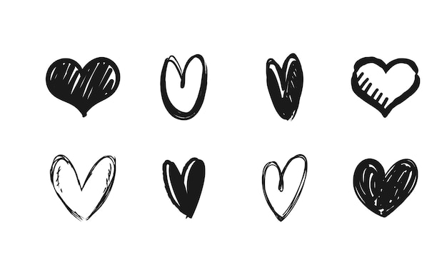 Iconos de corazones dibujados a mano Símbolo de amor Forma de corazón