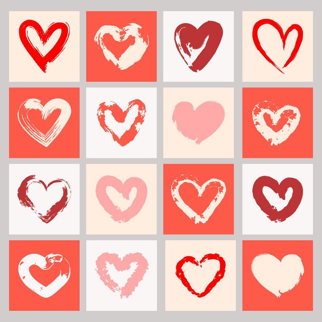 Iconos de corazones dibujados a mano con tiza de pintura diferentes formas colección diseño de día de San Valentín Vector