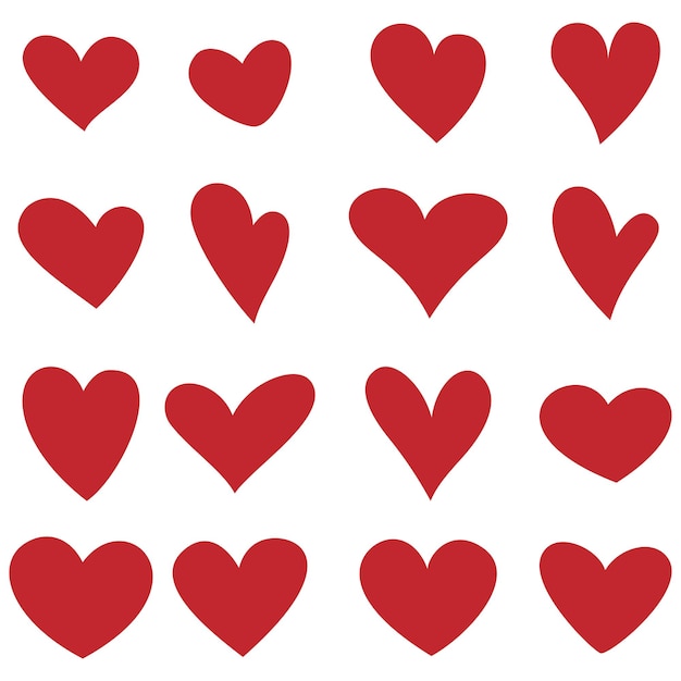 Iconos de corazones rojos Conjunto de ilustraciones vectoriales en estilo plano
