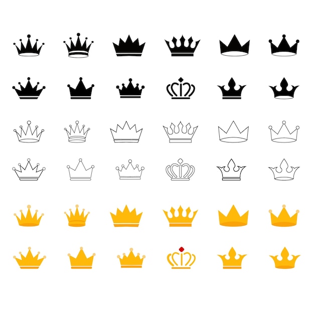 Iconos de la corona King colección de símbolos de la corona Elementos de diseño para su uso en logotipos emblemas insignias King