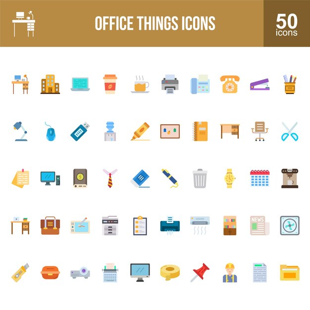 Iconos de las cosas de la oficina