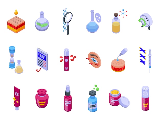Los iconos de cosméticos antienvejecimiento establecen vector isométrico Belleza facial