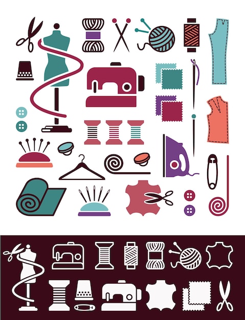 Vector iconos de costura y costura