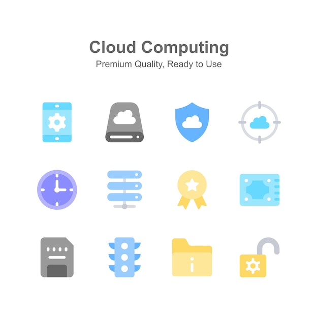 Iconos creativos bien diseñados de la computación en la nube en estilo moderno