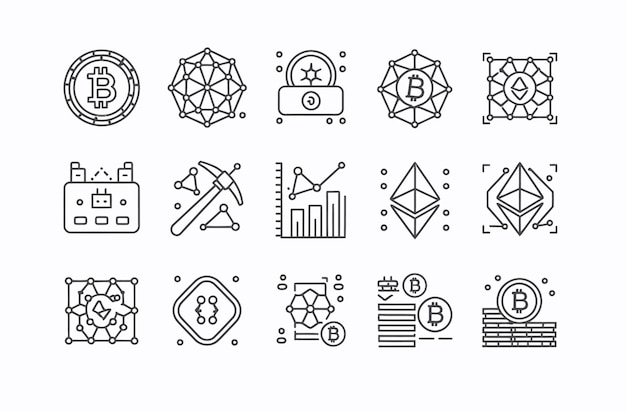 Iconos de criptomoneda y blockchain