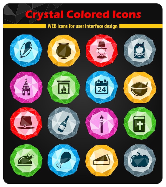 Iconos de cristales de colores brillantes de acción de gracias