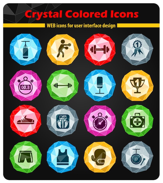 Iconos de cristales de colores brillantes de boxeo