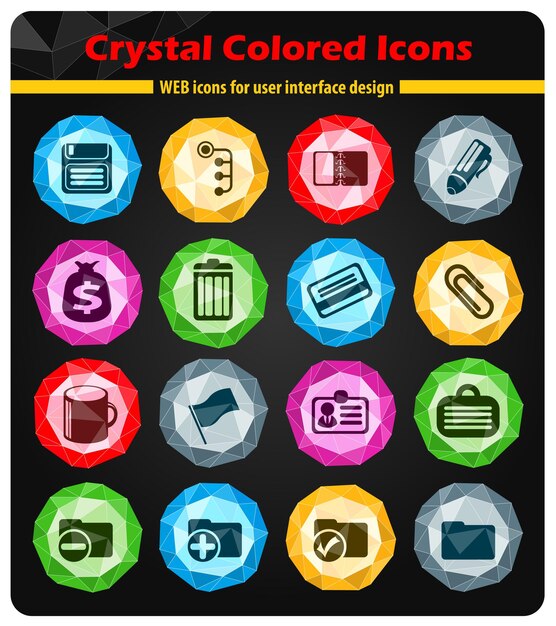 Iconos de cristales de colores brillantes de oficina