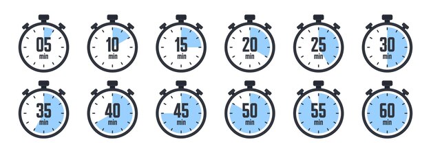 Iconos de cronómetro colorido cronómetro sencillo contador de tiempo con reloj de cuenta atrás que muestra horas y