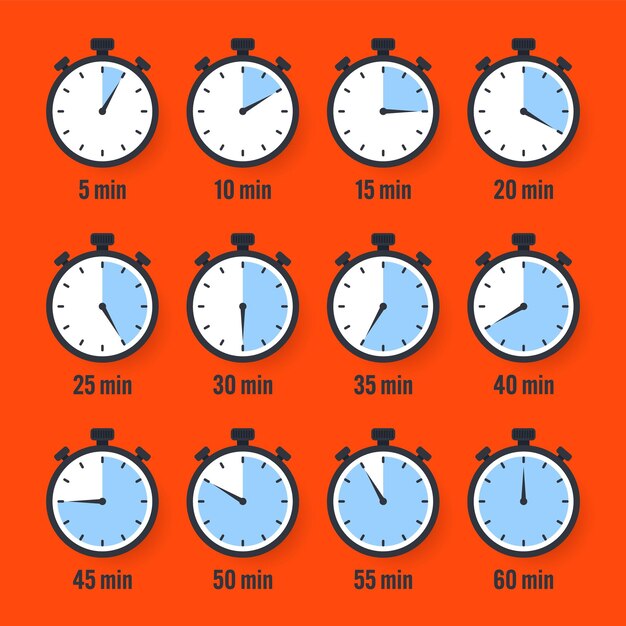 Iconos de cronómetro colorido cronómetro sencillo contador de tiempo con reloj de cuenta atrás que muestra horas y