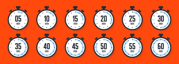 Iconos de cronómetro colorido cronómetro sencillo contador de tiempo con reloj de cuenta atrás que muestra horas y