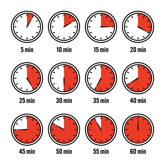 Iconos de cronómetro colorido cronómetro sencillo contador de tiempo con reloj de cuenta atrás que muestra horas y