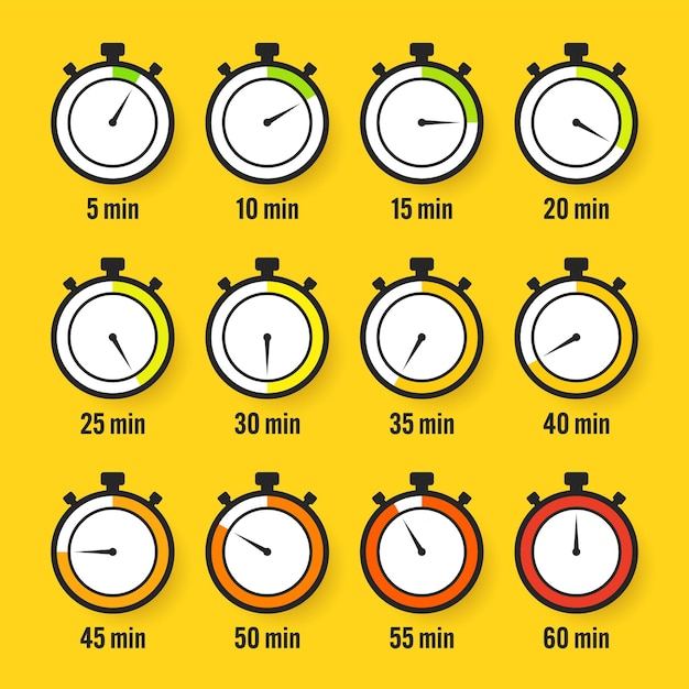 Iconos de cronómetro colorido cronómetro sencillo contador de tiempo con reloj de cuenta atrás que muestra horas y