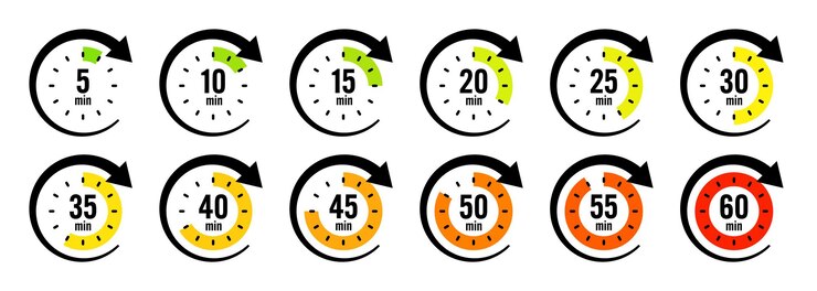 Vector iconos de cronómetro con flecha del puntero cronometro de colores contador de tiempo con hora de cuenta atrás del dial