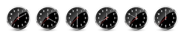 Iconos de cronómetro de pared de reloj cronometro de metal brillante contador de tiempo con mostrador de cuenta atrás del dial