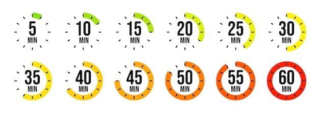 Iconos de cronómetro sencillos cronometro colorido contador de tiempo con reloj de cuenta atrás mostrando horas y
