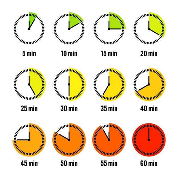 Iconos de cronómetro sencillos cronometro colorido contador de tiempo con reloj de cuenta atrás mostrando horas y