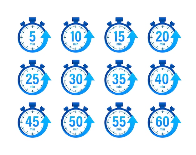 Iconos de cronómetro temporizador establecidos 10 20 30 40 50 60 minutos tiempo de cocción