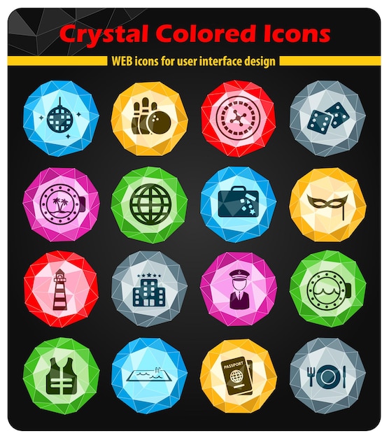 Iconos de crucero en cristales de botones de colores