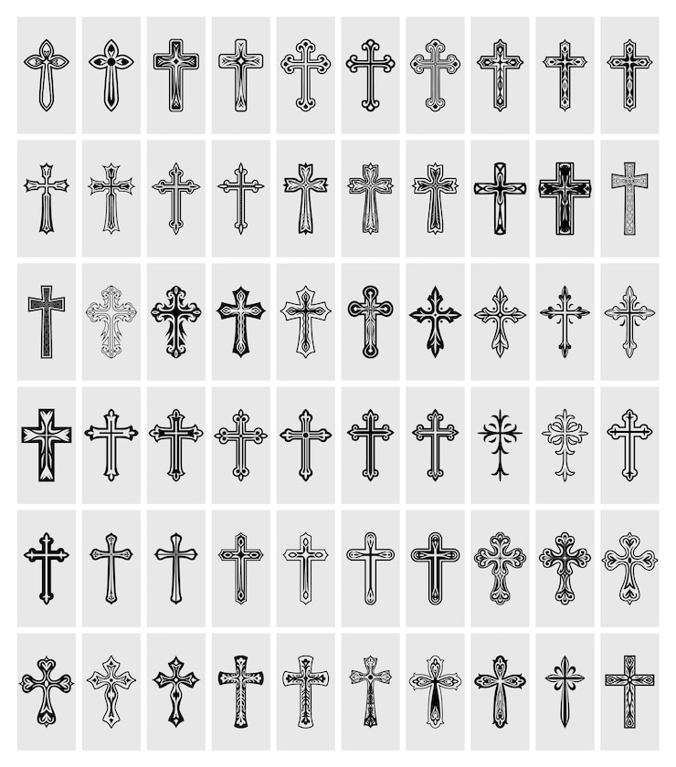 Vector iconos de cruces cristianas vectoriales silueta de línea plana recortadas cruces cristianas negras colección aislada