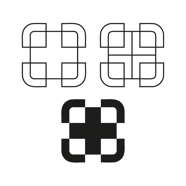 Iconos cuadrados mínimos diseño vectorial abstracto bloques blancos y negros forma gráfica simétrica