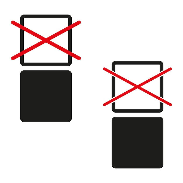 Iconos cuadrados tachados Concepto de símbolo prohibido Diseño vectorial minimalista Contraste rojo-negro