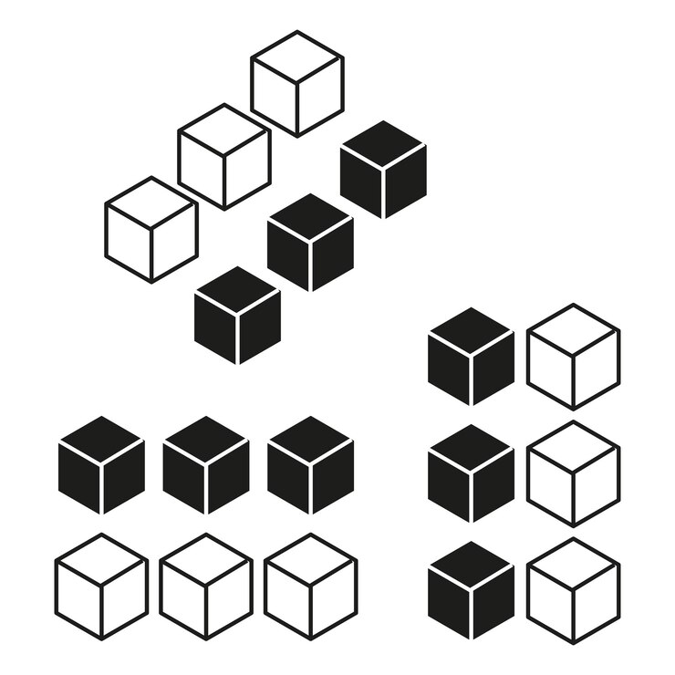 Vector iconos cúbicos símbolos de bloques geométricos cubos negros isométricos diseño vectorial 3d