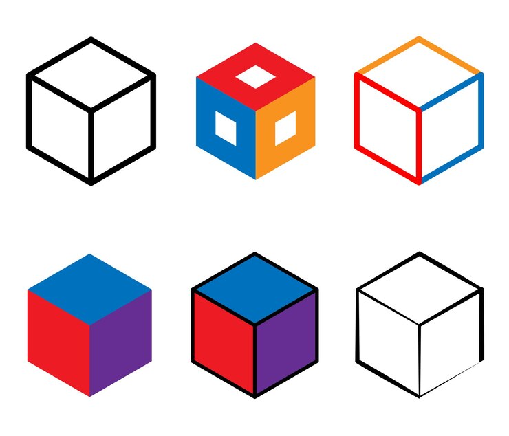 Vector iconos de cubos en 3d con símbolos de cubos de colores
