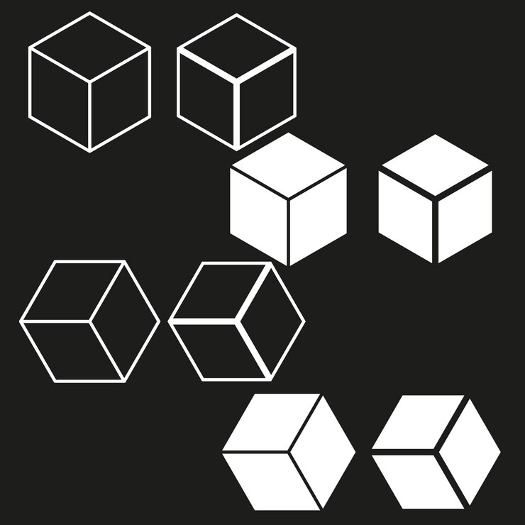 Vector iconos de cubos geométricos formas vectoriales isométricas diseño en blanco y negro concepto minimalista audaz