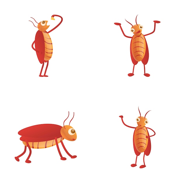 Iconos de cucaracha alegre set vector de dibujos animados Varios cucaracha marrón personaje de dibujos animados de insectos