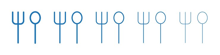 Vector iconos de cuchara y tenedor colección de símbolos contorno delgado