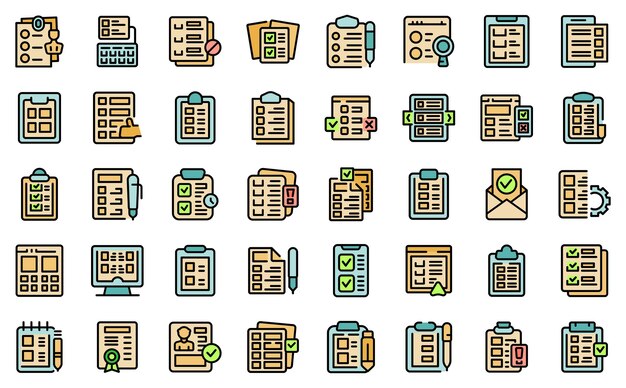 Los iconos del cuestionario establecen el vector de contorno Teléfono en línea Marca comercial color de línea delgada plano sobre blanco aislado