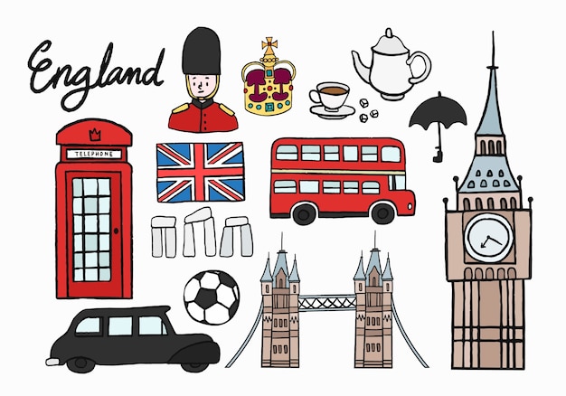 Vector iconos culturales británicos establecen ilustración