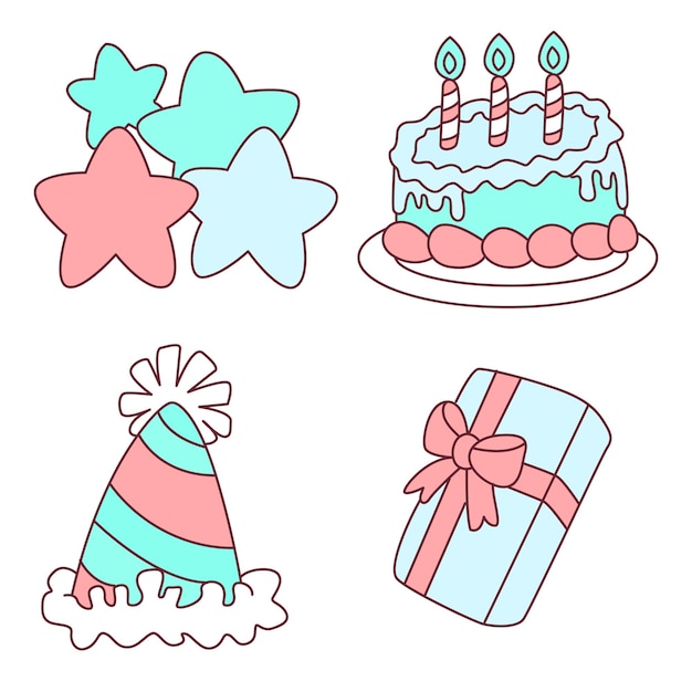 Iconos de cumpleaños lindos Stickers de fiestas de cumpleañas