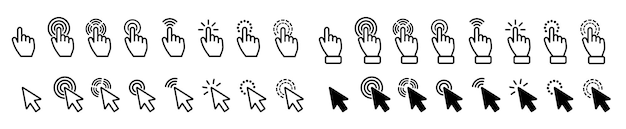 Iconos del cursor iconos del cursor en los que se puede hacer clic puntero cursor del mouse hacer clic gestos para señalar con la mano
