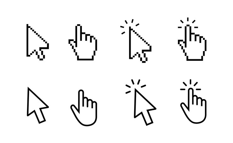 Vector iconos de cursor y puntero de mano para diseño web e interfaz de usuario