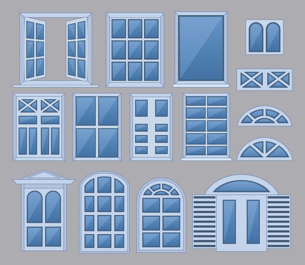 Iconos decorativos de las ventanas del hogar Flat Vector Pack