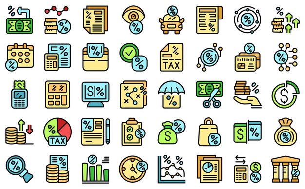Iconos de deducción de impuestos establecer vector plano