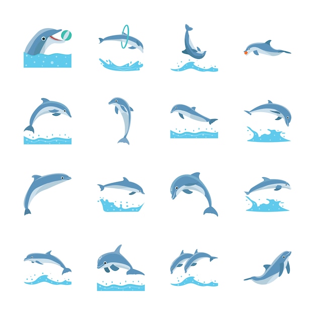 Iconos de delfines saltando