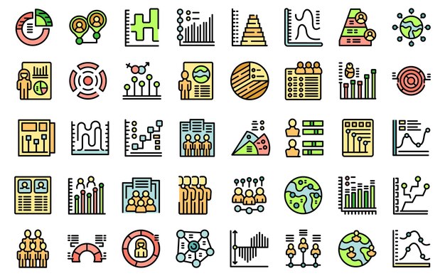 Iconos de demógrafo establecer vector plano