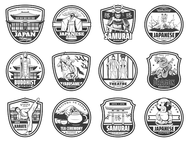 Iconos del deporte y la religión de la cultura japonesa de viajes