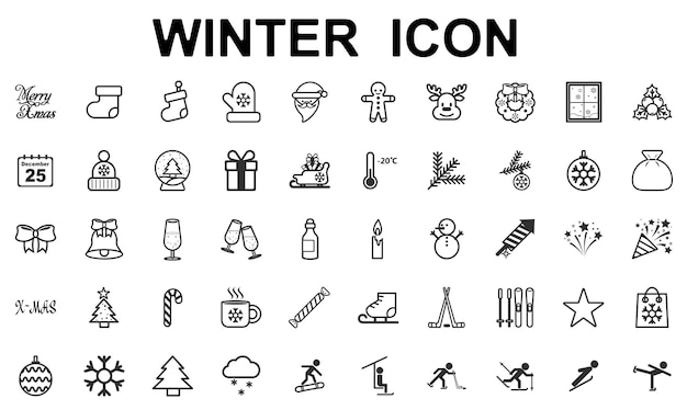 Iconos de deportes de invierno y navidad de invierno sobre fondo blanco