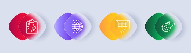Iconos deportivos Equipamiento y suministros deportivos de pelota de fútbol silbato meta red silbato plan estrategia meta golpeo gradiente estilo plano concepto de estilo de vida saludable estilo Glassmorphism