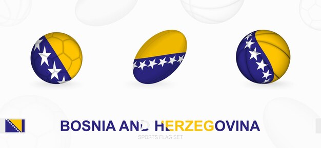 Iconos deportivos de fútbol, rugby y baloncesto con la bandera de Bosnia y Herzegovina.