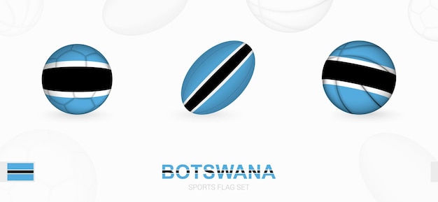 Iconos deportivos de fútbol, rugby y baloncesto con la bandera de Botswana.