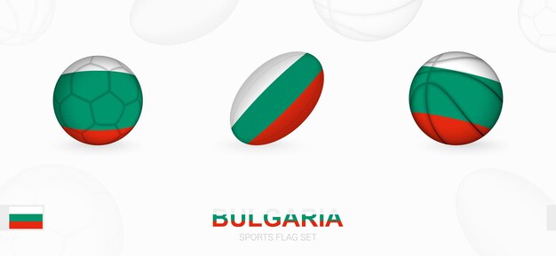 Iconos deportivos de fútbol, rugby y baloncesto con la bandera de bulgaria.