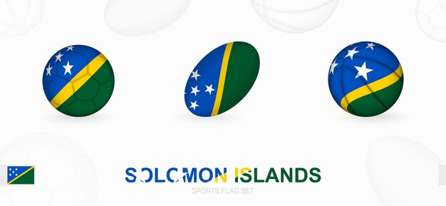 Iconos deportivos de fútbol, rugby y baloncesto con la bandera de las Islas Salomón.