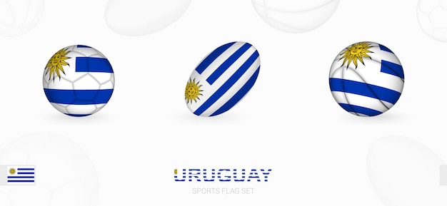 Iconos deportivos para fútbol rugby y baloncesto con la bandera de uruguay