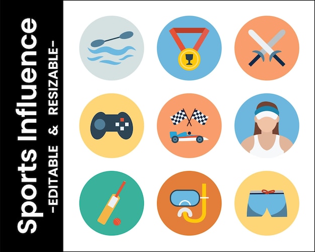 Iconos deportivos Ilustración vectorial de diseño plano con juegos de remo y esgrima