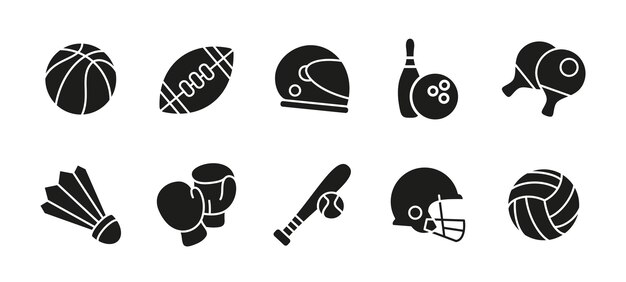 Iconos deportivos en negro Colección de ilustraciones vectoriales de fitness y juegos Varios deportes